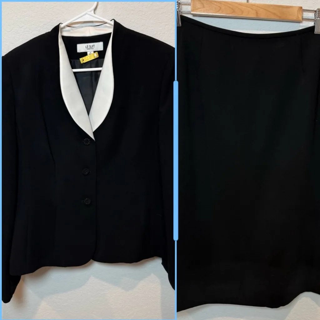 Le Suit Two Piece Black Blazer with White Collar - Image 2