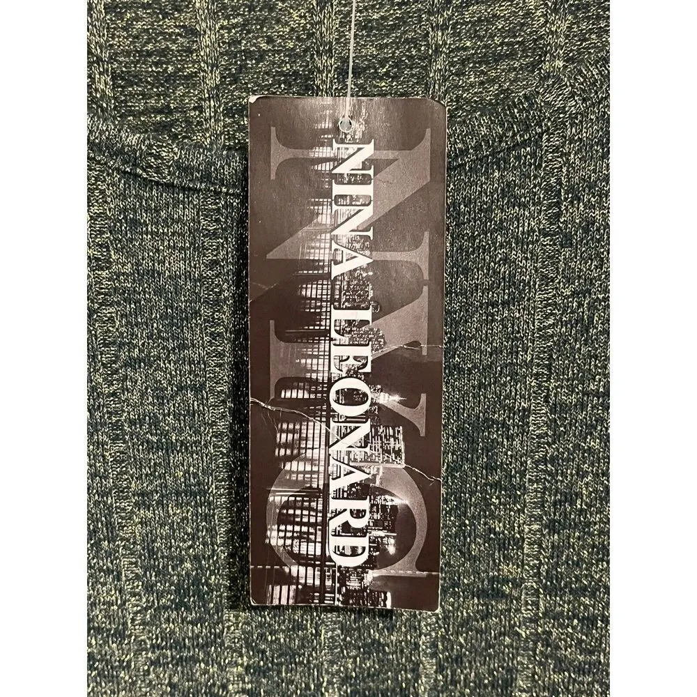 Nina Leonard Maxi Dress Womens Large Green Gold Flecked Ribbed 3/4 Sleeve A Line - Image 6