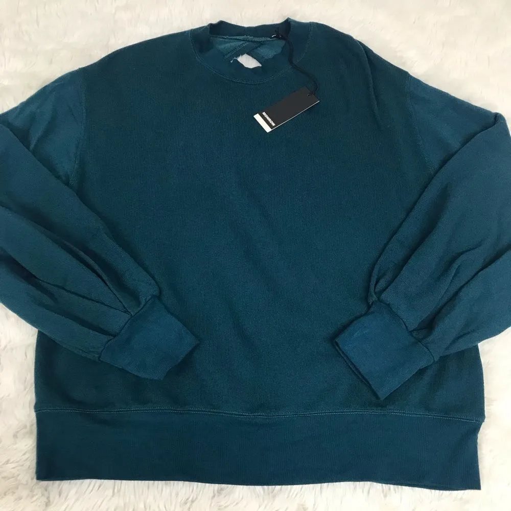 MONROW TealāGreen SuperSoft Cutout Sweatshirt Puff Sleeve Sizeā Medium New Green - Image 5