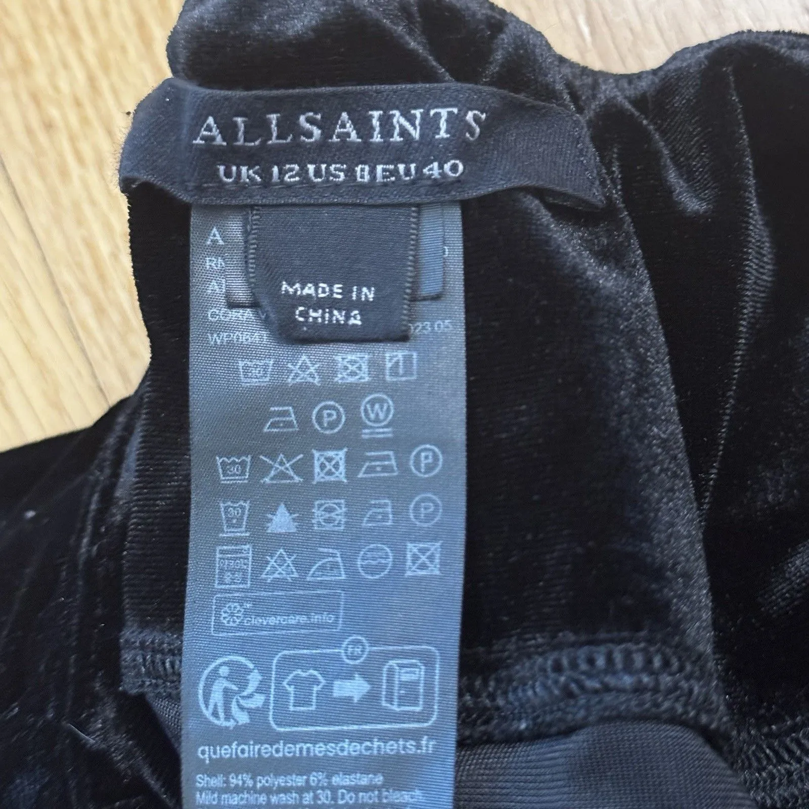 AllSaints Cora Velvet Leggings Black 8 Edgy Urban Rock Chic Street Minimalist - Image 4