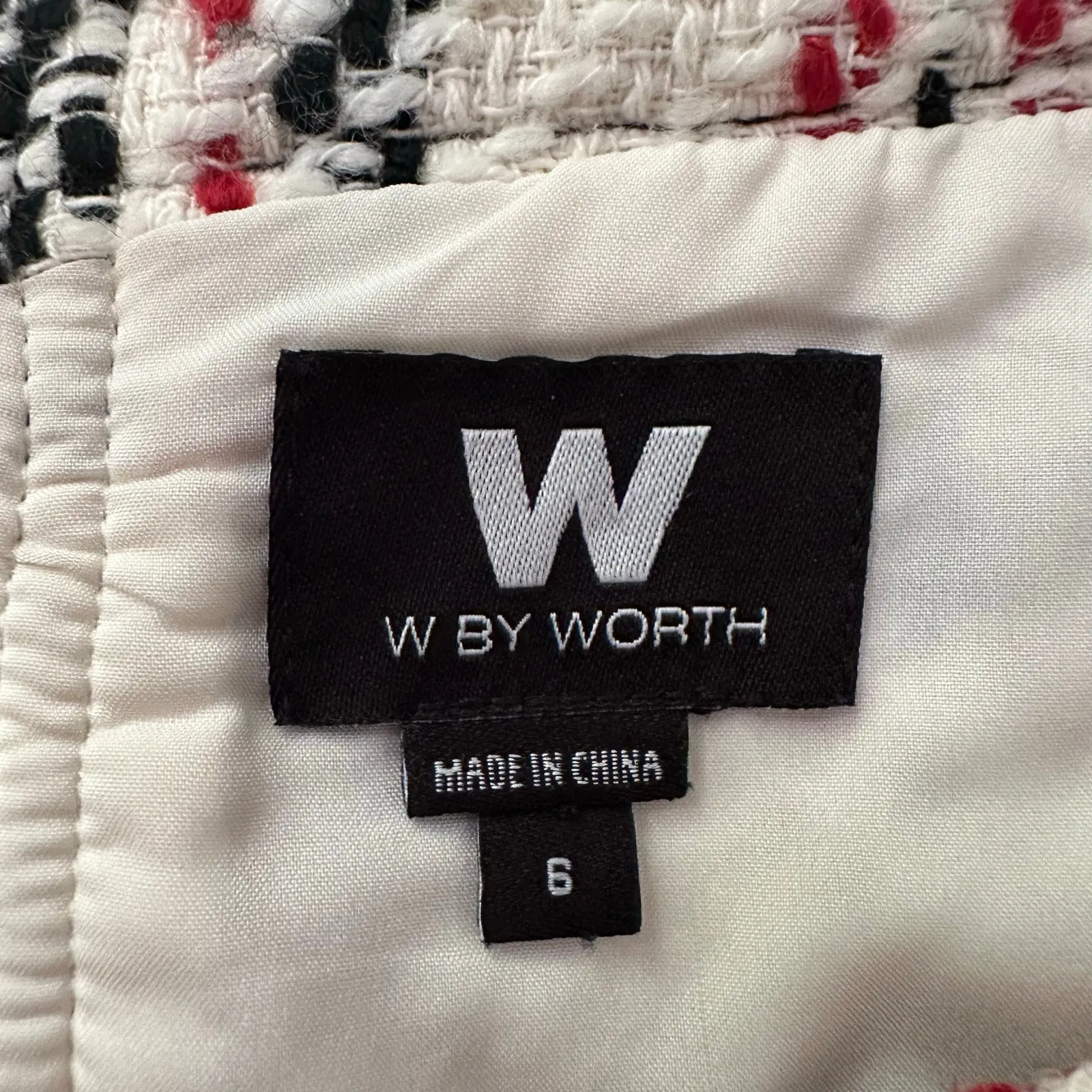 W by Worth white, red & black tweed plaid pencil skirt size 6 - Image 4