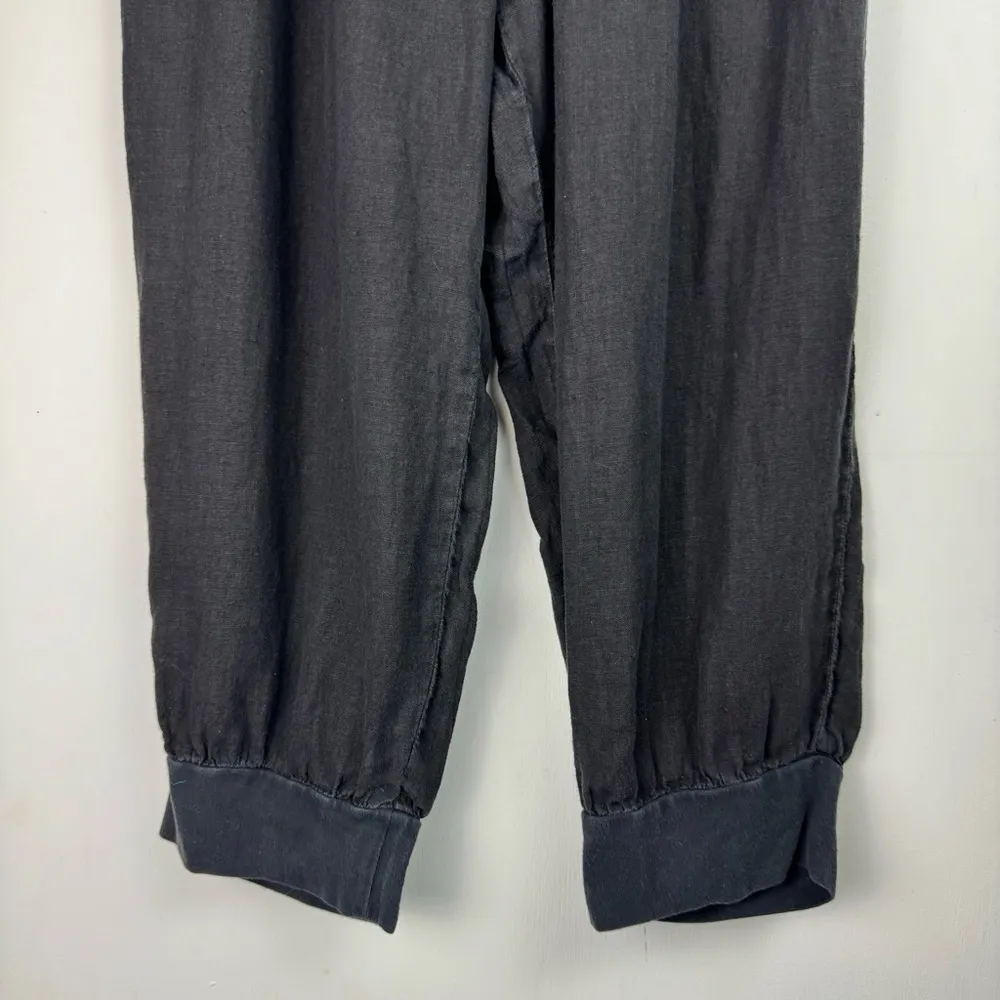 Flax Womens Linen Crop Jogger Pants Capri Sz Small Black Drawstring Waist - Image 8