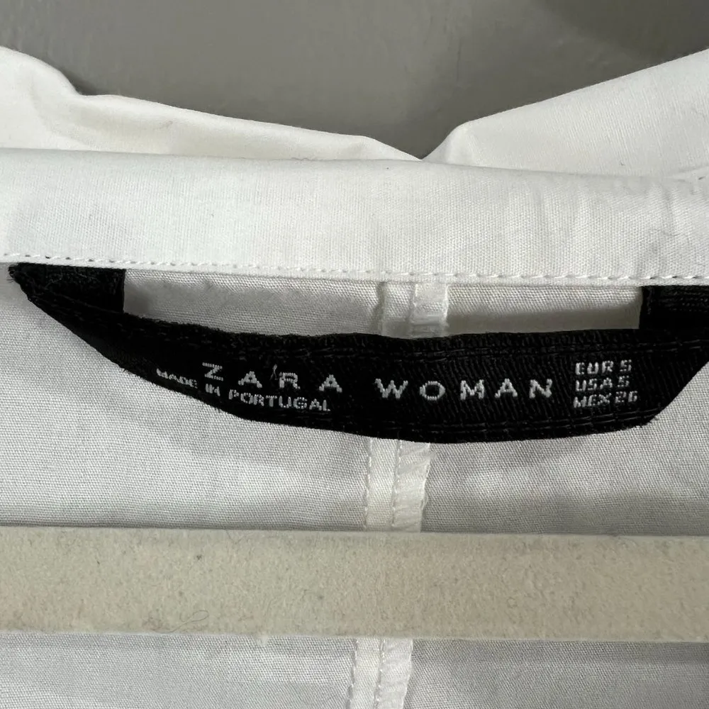 Zara Wide Neck Whit Button Front Cotton Top Size Small - Image 3