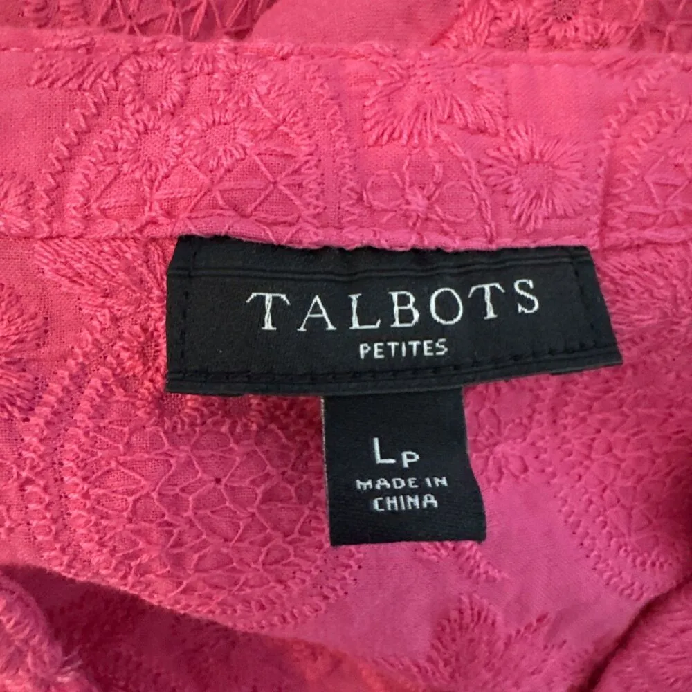 Talbots Blouse Sz Lp Henley Popover Cottage Embroidered Pineapples Pink Cotton - Image 4