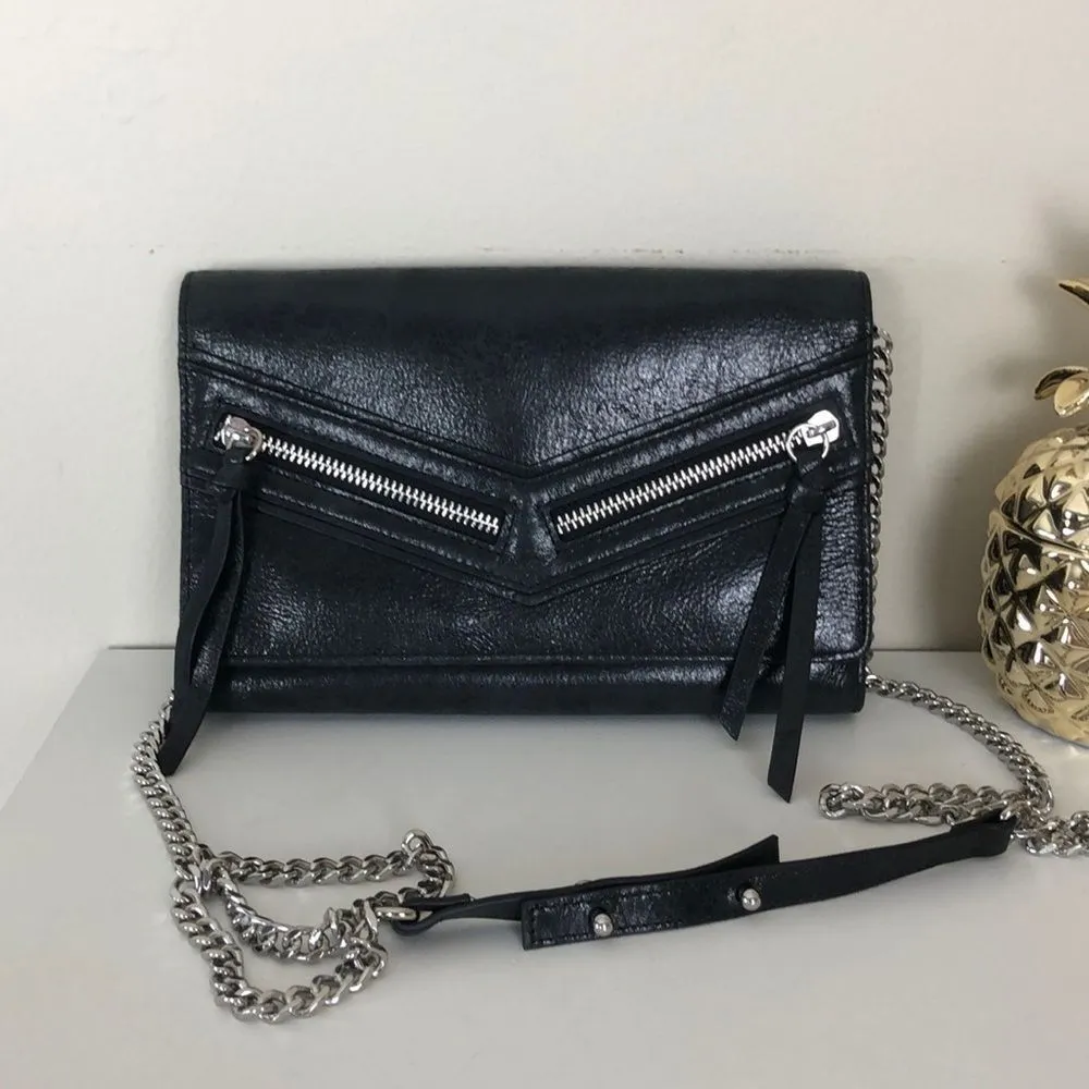 Botkier Black Leather Crossbody Silver Chain Zipper Accent Bag - Image 2