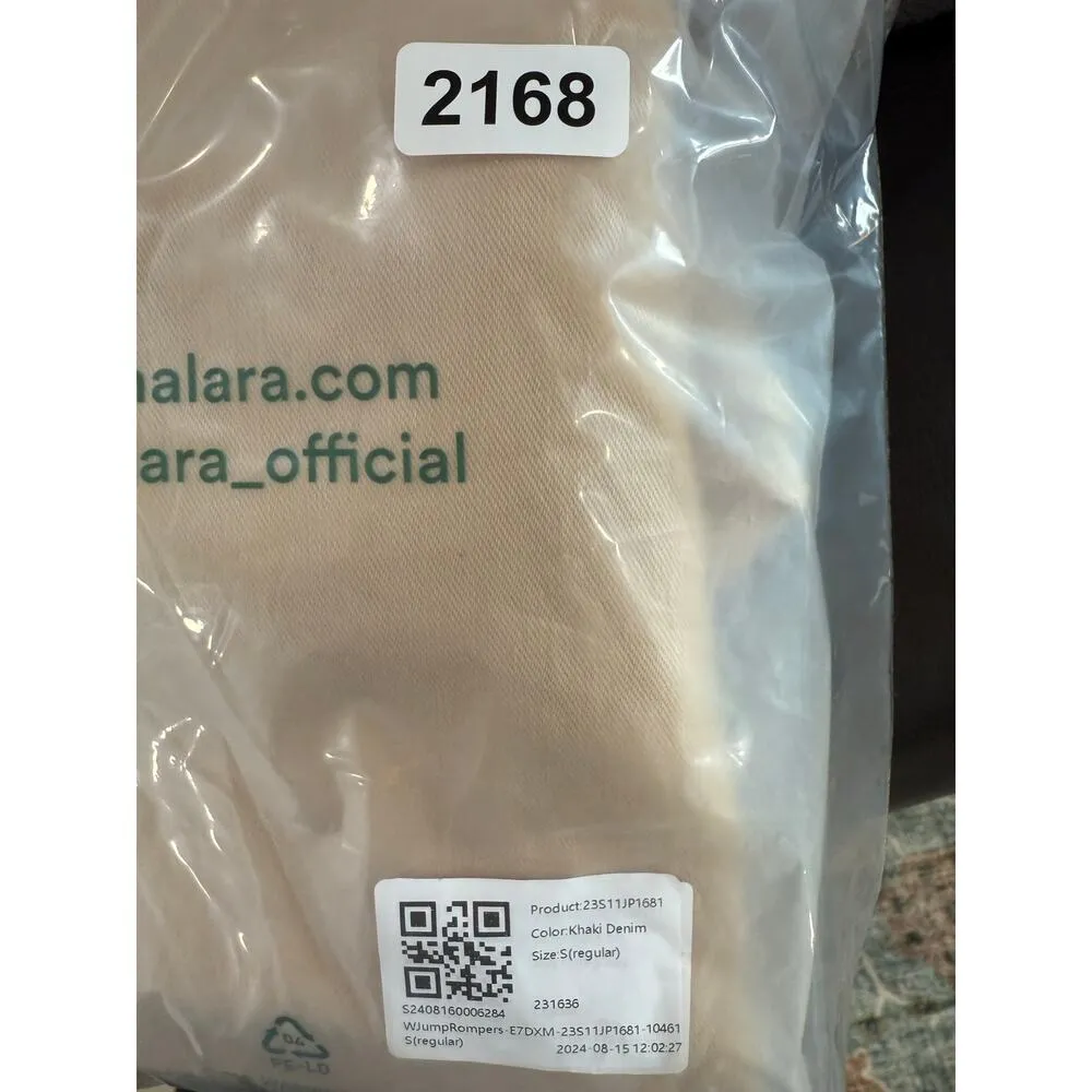 Halara Flex V Neck Chore Stretchy Knit Denim Casual Relaxed Overalls Khaki S - Image 2