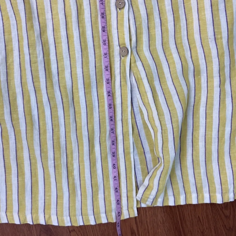 Rachel Zoe Midi Dress 100% Linen Stripe Button Front Size 10 - Image 12