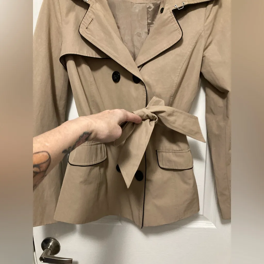 Forever 21 Tan Beige Double Breasted Belted Peacoat Jacket - Image 4