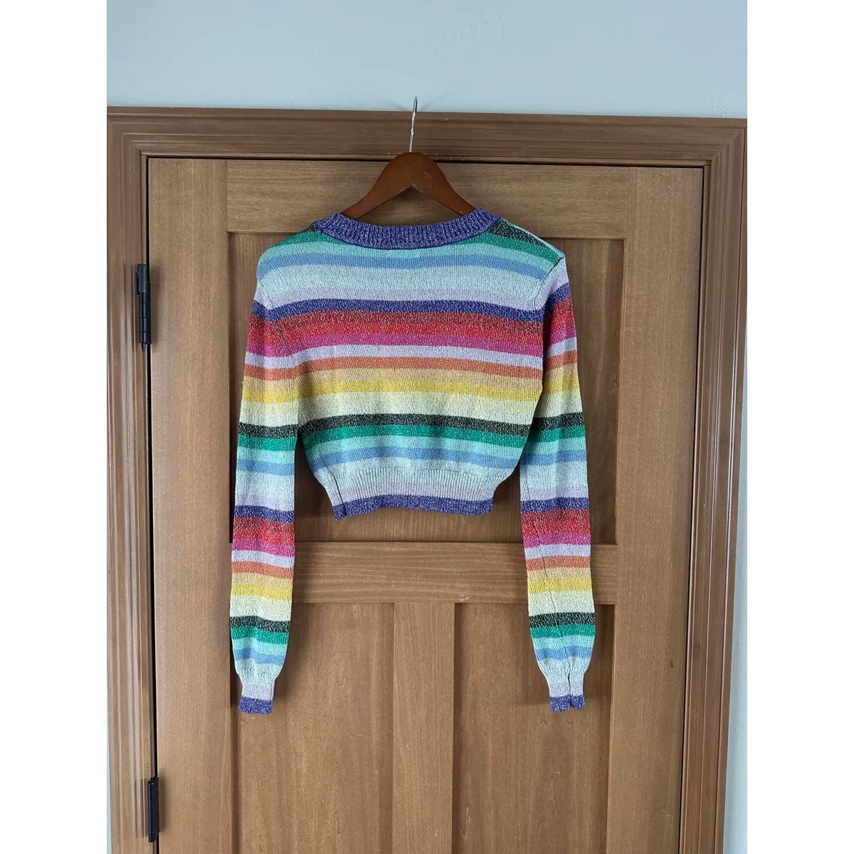 NWT Lovers & Friends Believe Cropped Sweater in Rainbow Sparkle Women’s Medium - Image 7