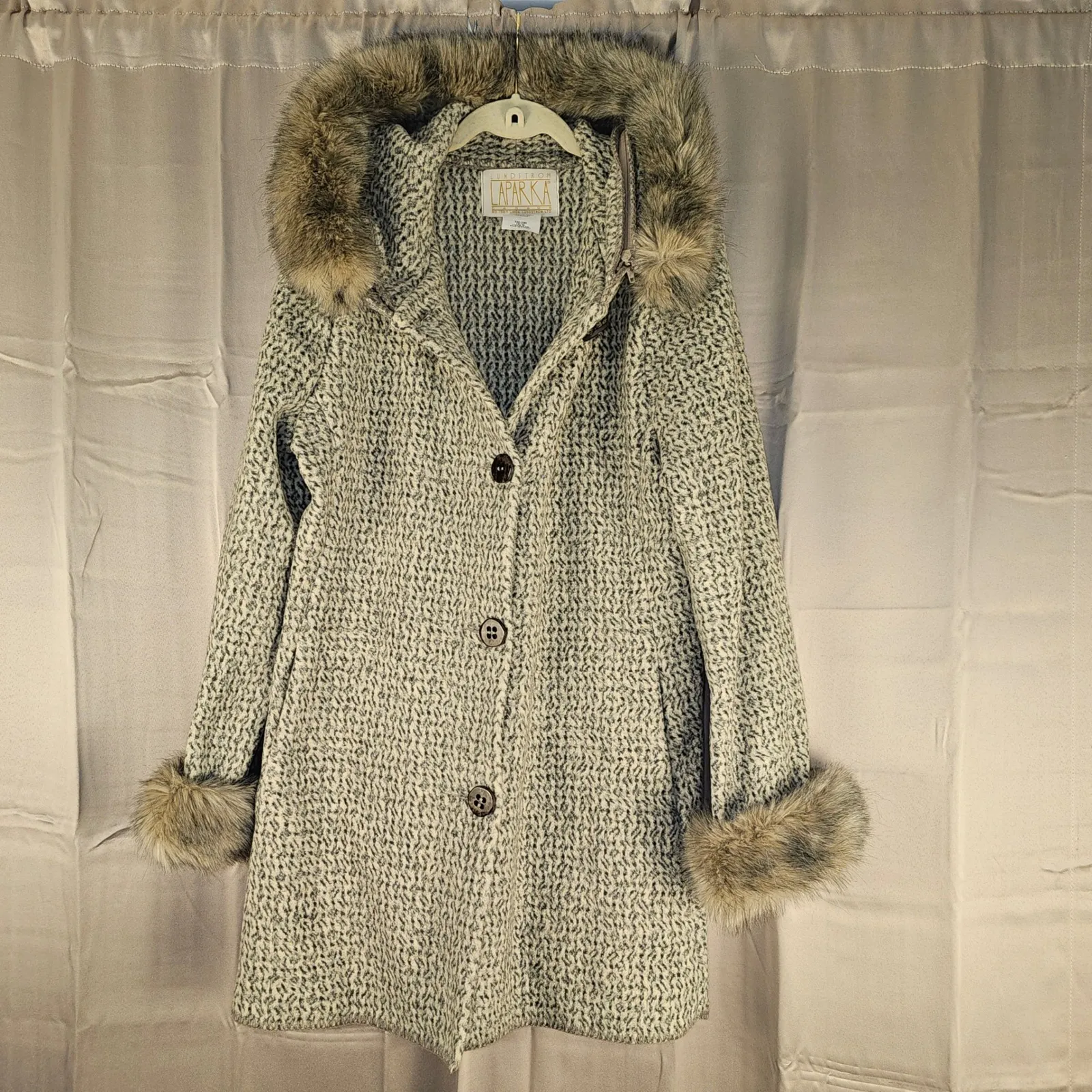 Vintage 1987 Womens Lundstrom Laparka Canada Faux Fur Trim‎ Parka Coat 14 1L - Image 3