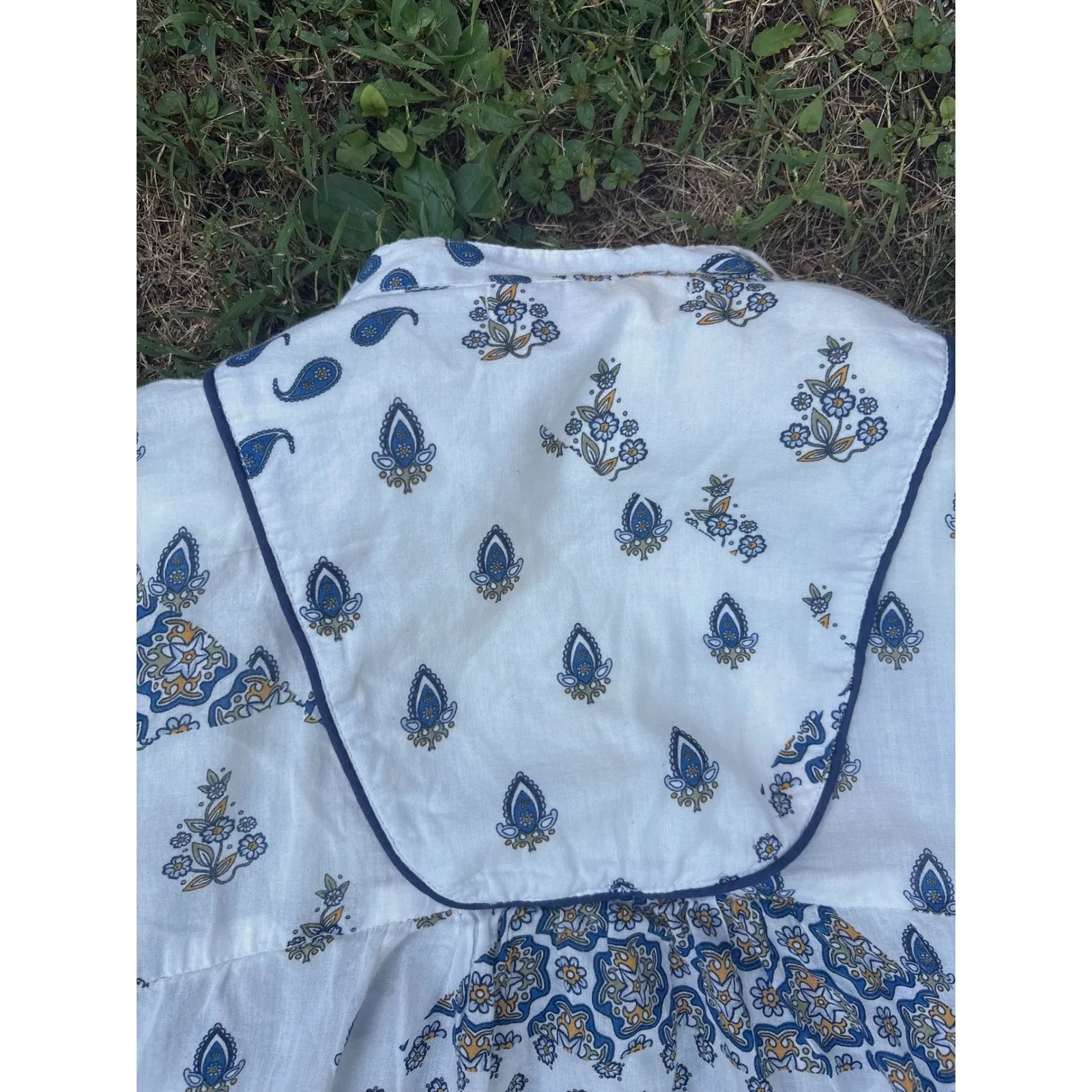 Zara TFR Paisley Print Dress Blue White Long Sleeve Bohemian Mini‎ Size L - Image 8