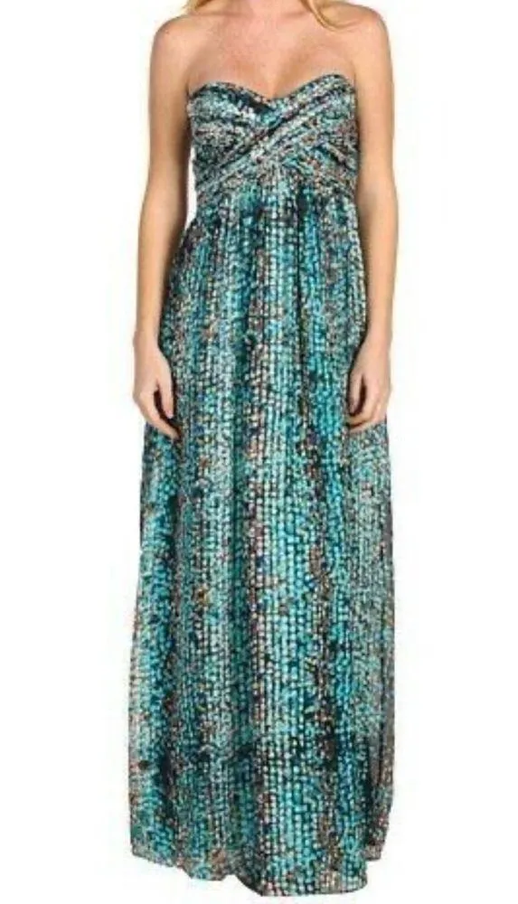 LAUNDRY by Shelli Segal Silk Maxi Gown Bermuda Blue Abstract Print Sz 0 NWOT - Image 2