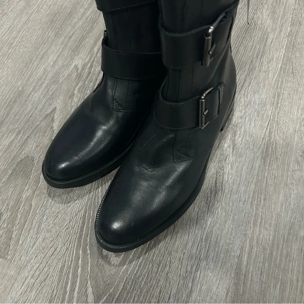 Emanuele Crasto Double Buckle Moto Boots Black Italian Leather Women 8/38 NWT Size 7 - Image 3