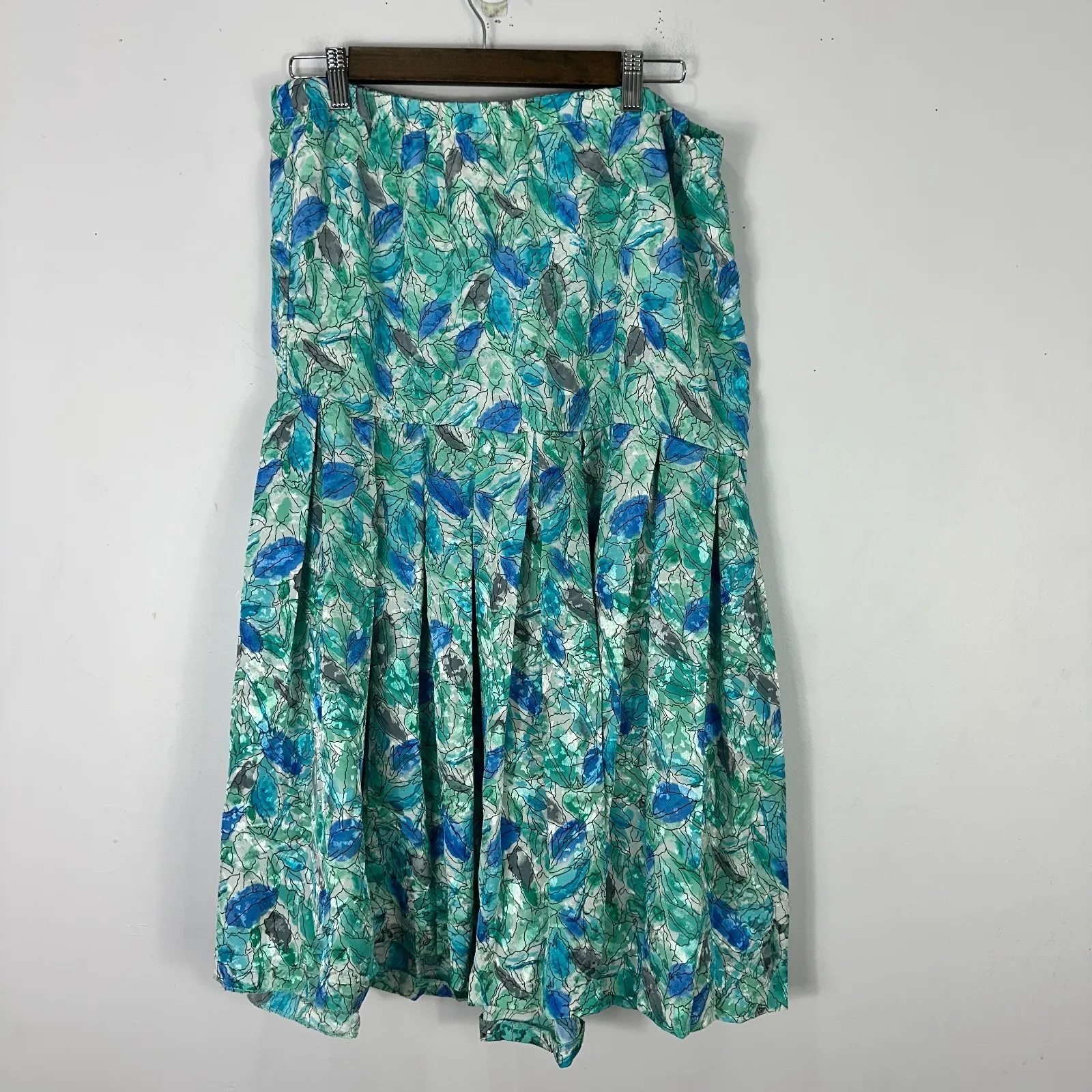 Vintage 90s Skirt Womens 12 Blue‎ Green Mermaidcore Fairycore Pleated Midi USA Blue - Image 4