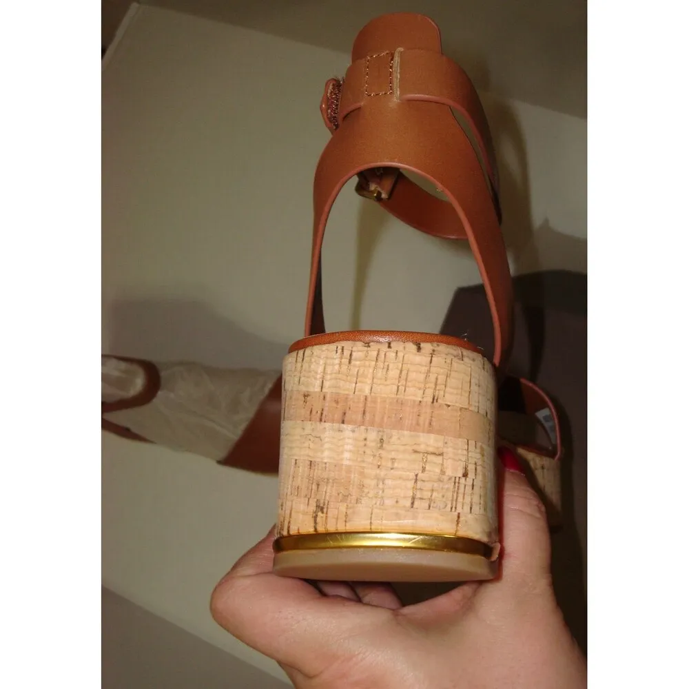 New Womens 11 M Sandals Shoes Franco Sarto Wedge Terry Platform Cognac Brown NIB - Image 8