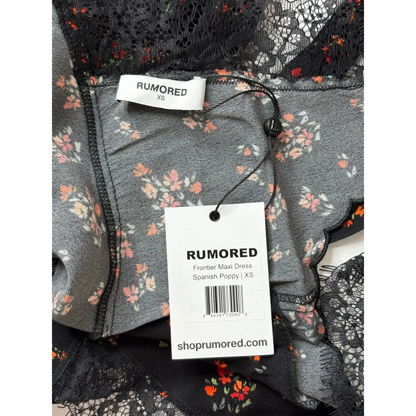 Rumored Frontier‎ Lace Black Maxi Dress XS Black Floral Romantic Shabby Chic Blue - Image 3