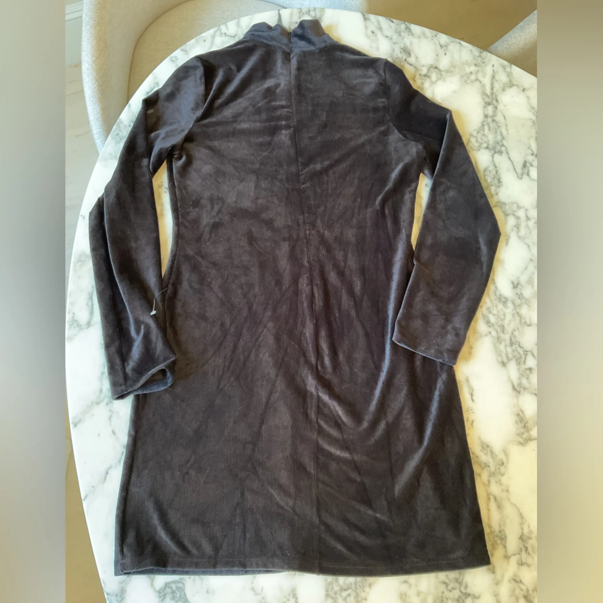 NWT Dual Nature Rib Velour Keyhole Mock Neck Long Sleeve Mini Dress Black Large - Image 4