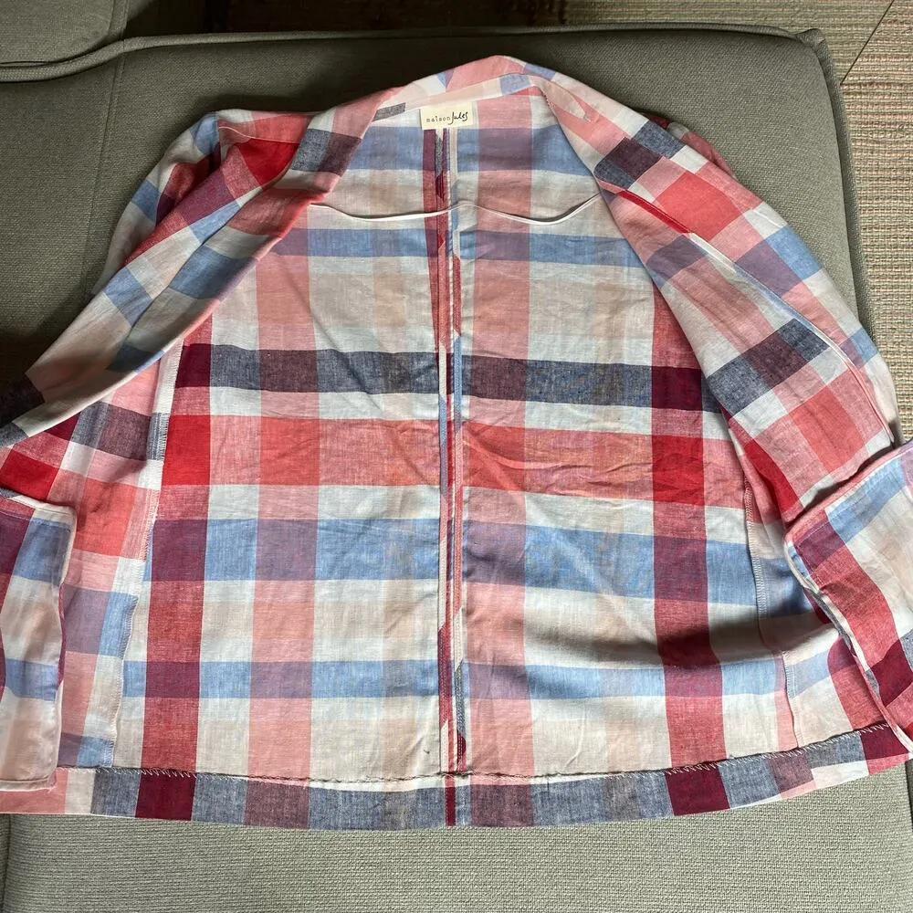 Maison Jules Red White Blue Coastal Plaid Blazer Sz S/M - Image 4