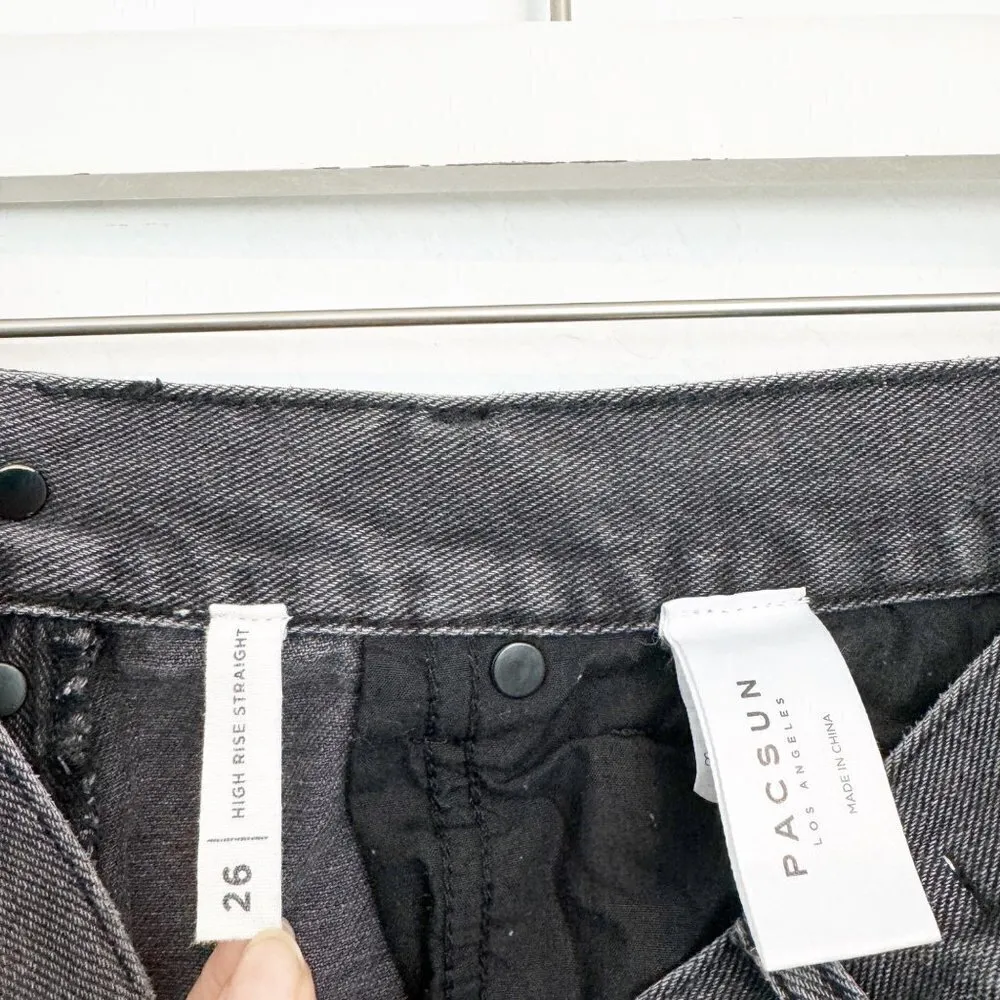 Pacsun High Rise Straight Leg Distressed Ripped Faded Black Jeans Grunge Size 26 - Image 7