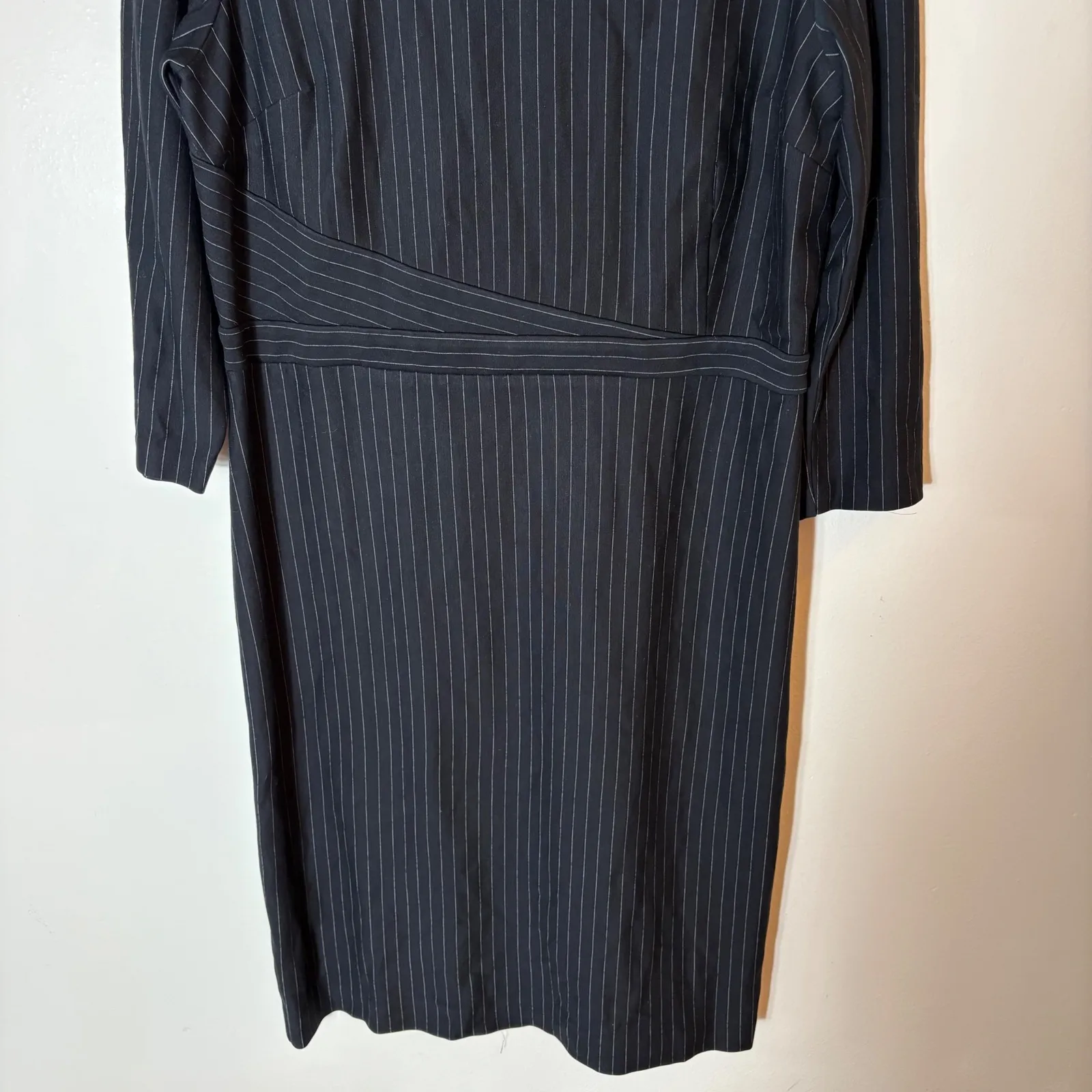 Ann Taylor Black Pinstripe Sheath Midi Dress Size 12 - Image 3