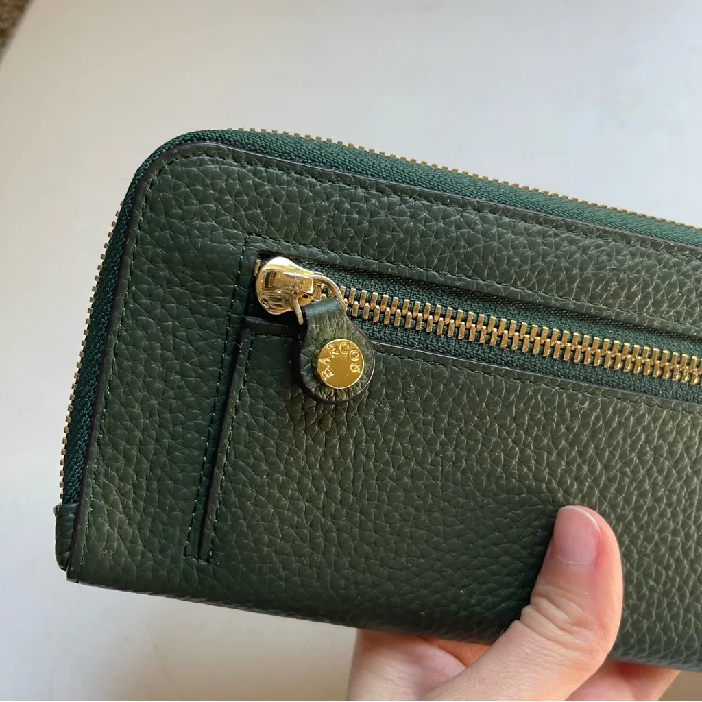 Barcos Pebbled Leather Emma L Shaped Zip Wallet Long Hunter Green - Image 6