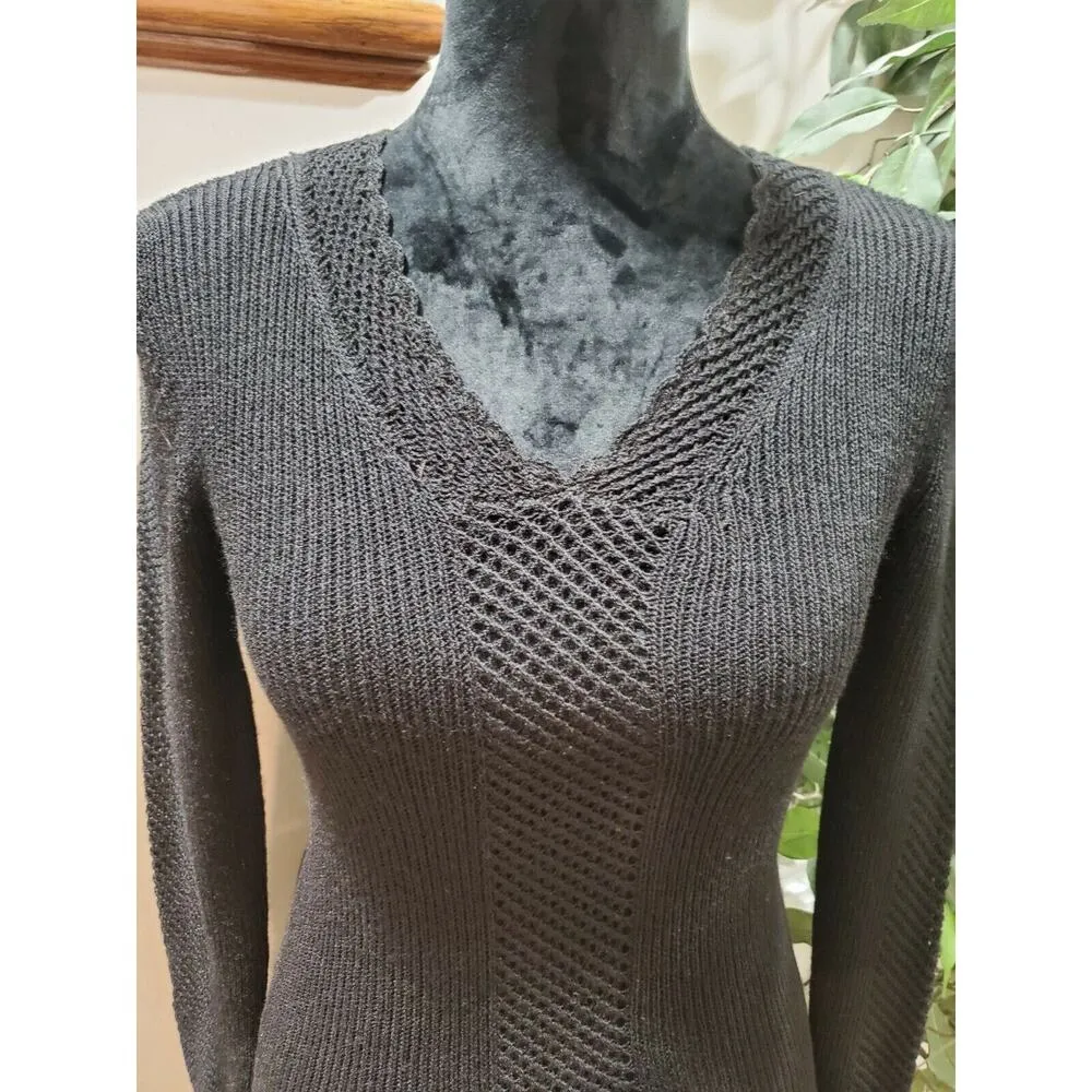 Sequence Women's Solid Black 100% Acrylic Long Sleeve Top & Skirt 2 Piece Suit 8 - Image 2