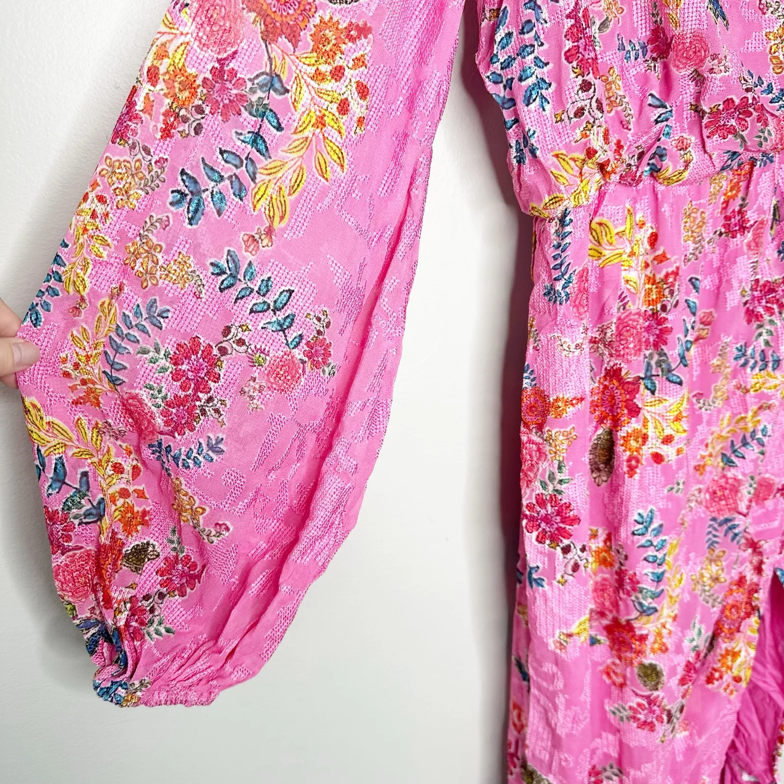 Hemant and Nandita Womens One Shoulder Midi Dress Ruffled Hem Floral Pink Size S - Image 10