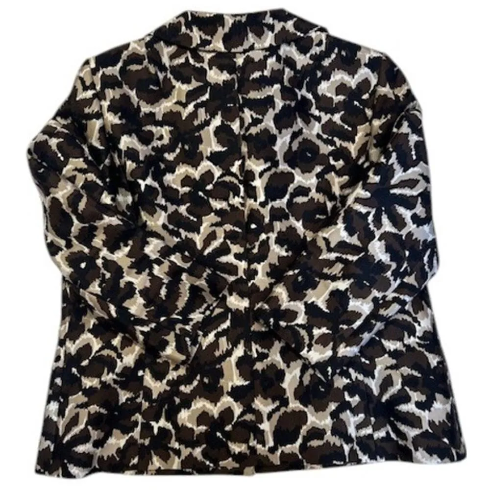 TALBOTS Black Ikat Floral Animal Print Silk Wool Blend Jacket Blazer Women's 16 - Image 10