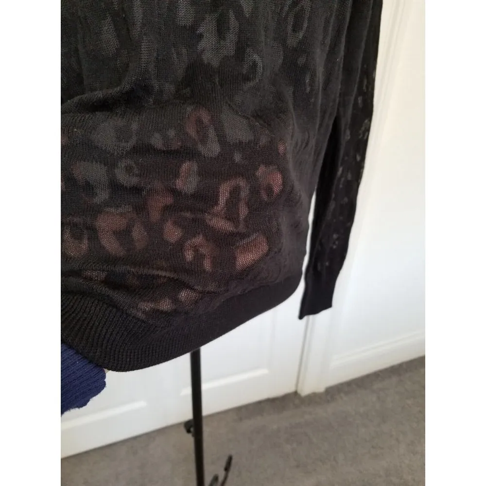 Halogen Leopard Burnout Sweater Black Animal Print Long Sleeve Crew Neck Top (S) - Image 4