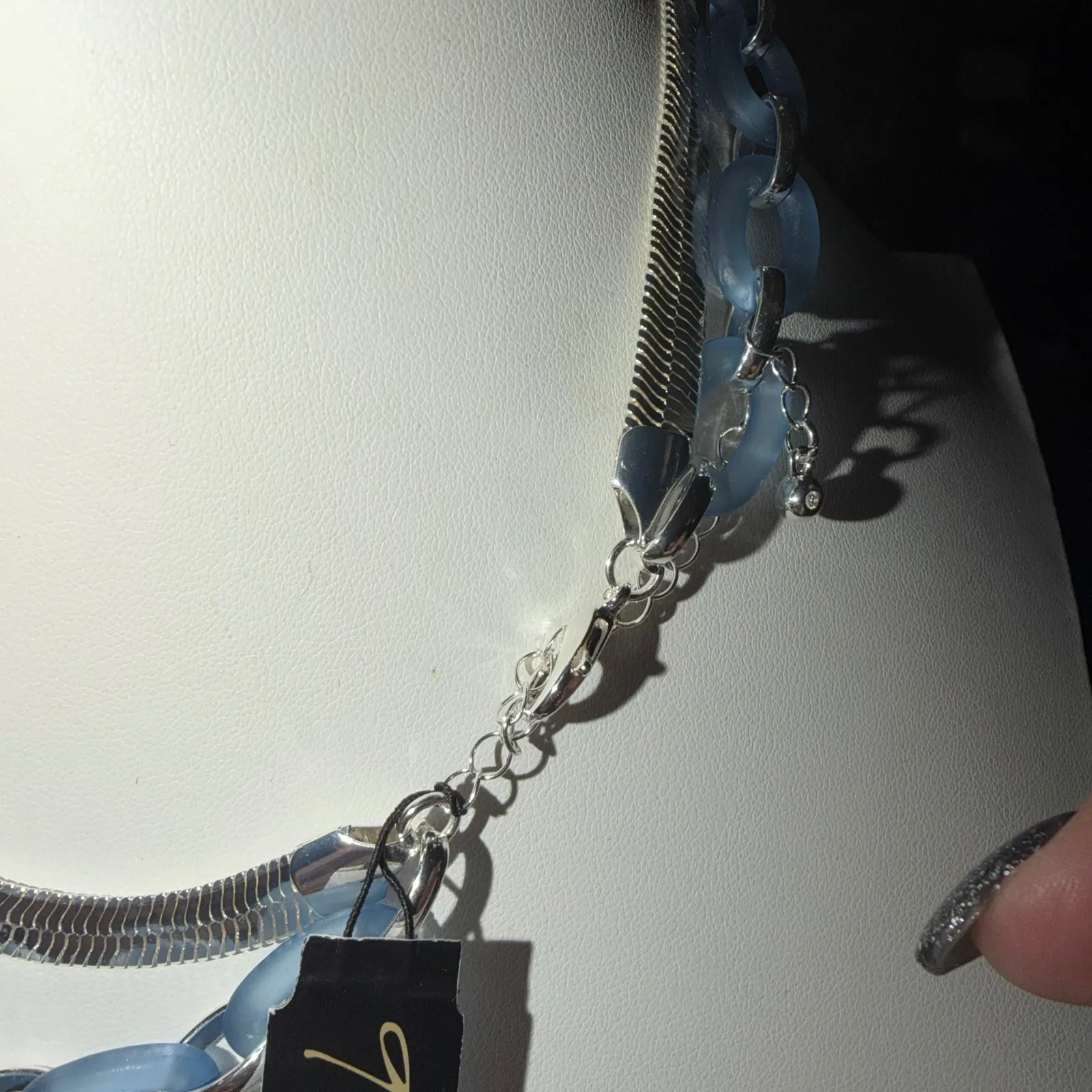 Thalia Sodi Layered Necklace Blue Acrylic Chain Silver Tone Snake - Image 4