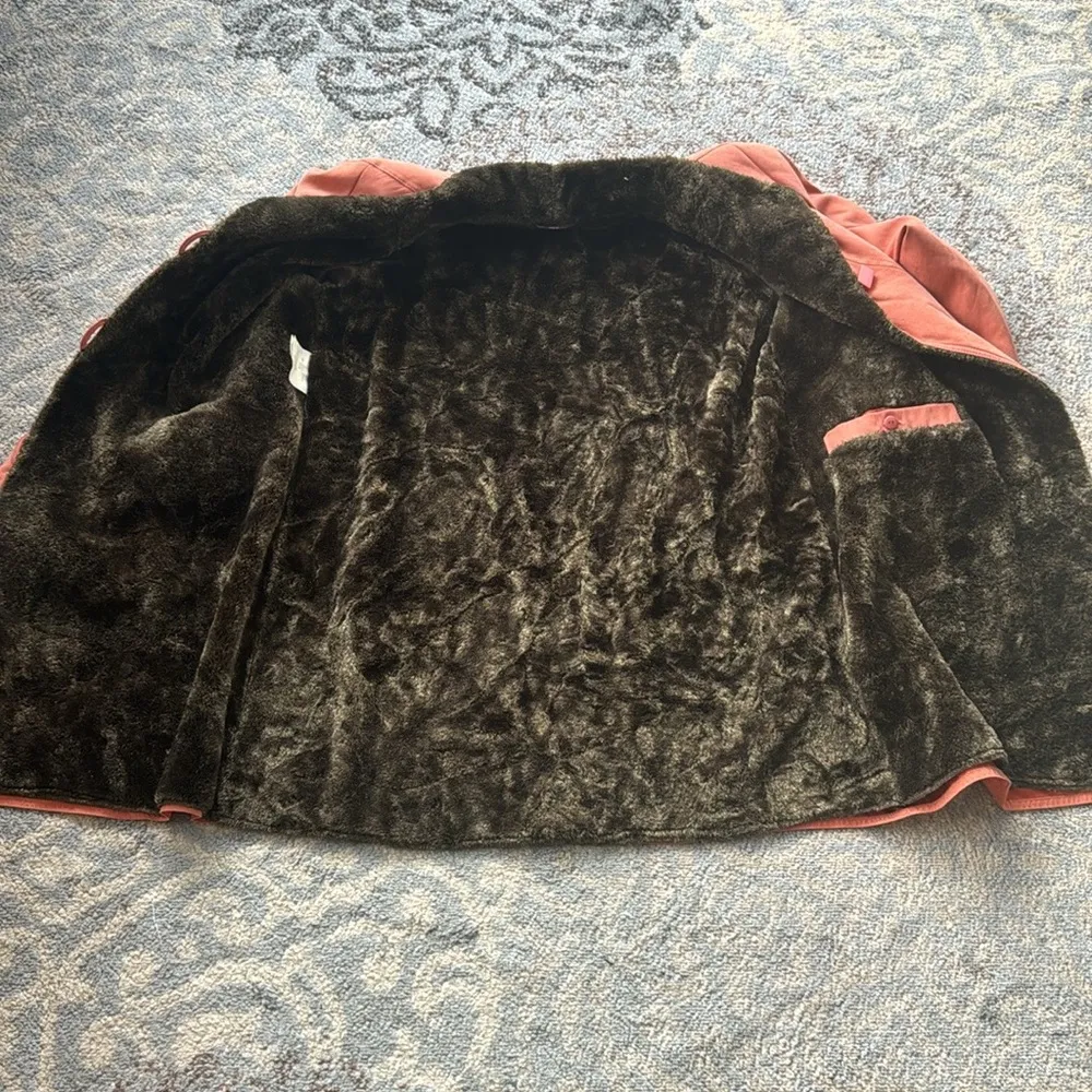 Vintage Claude Havrey Faux Fur Lined Coat Orange XL - Image 7