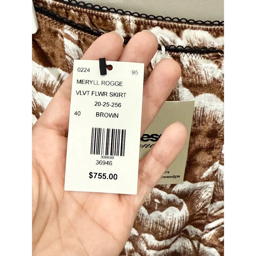 NWT Meryll Rogge Velvet Floral Pattern Pencil Midi Skirt Brown Women's Size 40/L Size L - Image 4