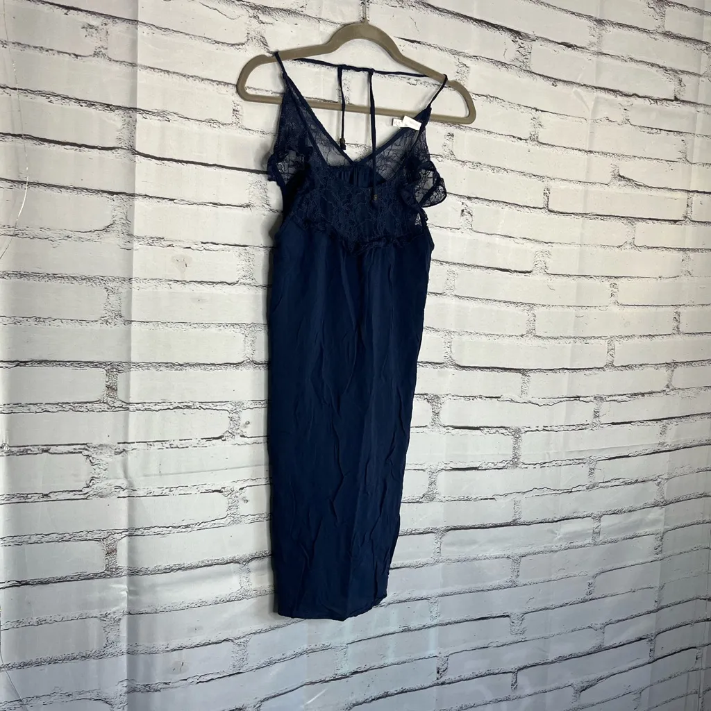 Xhilaration Navy Blue Chemise with Lace Trim Midi Dress SZ XS Formal Evening Y2K - Image 2