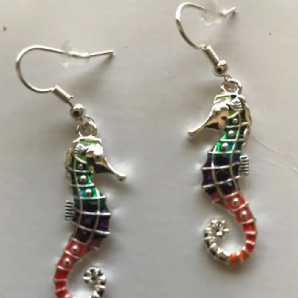Seahorse earrings hooks hand painted Mystical New - Image 2