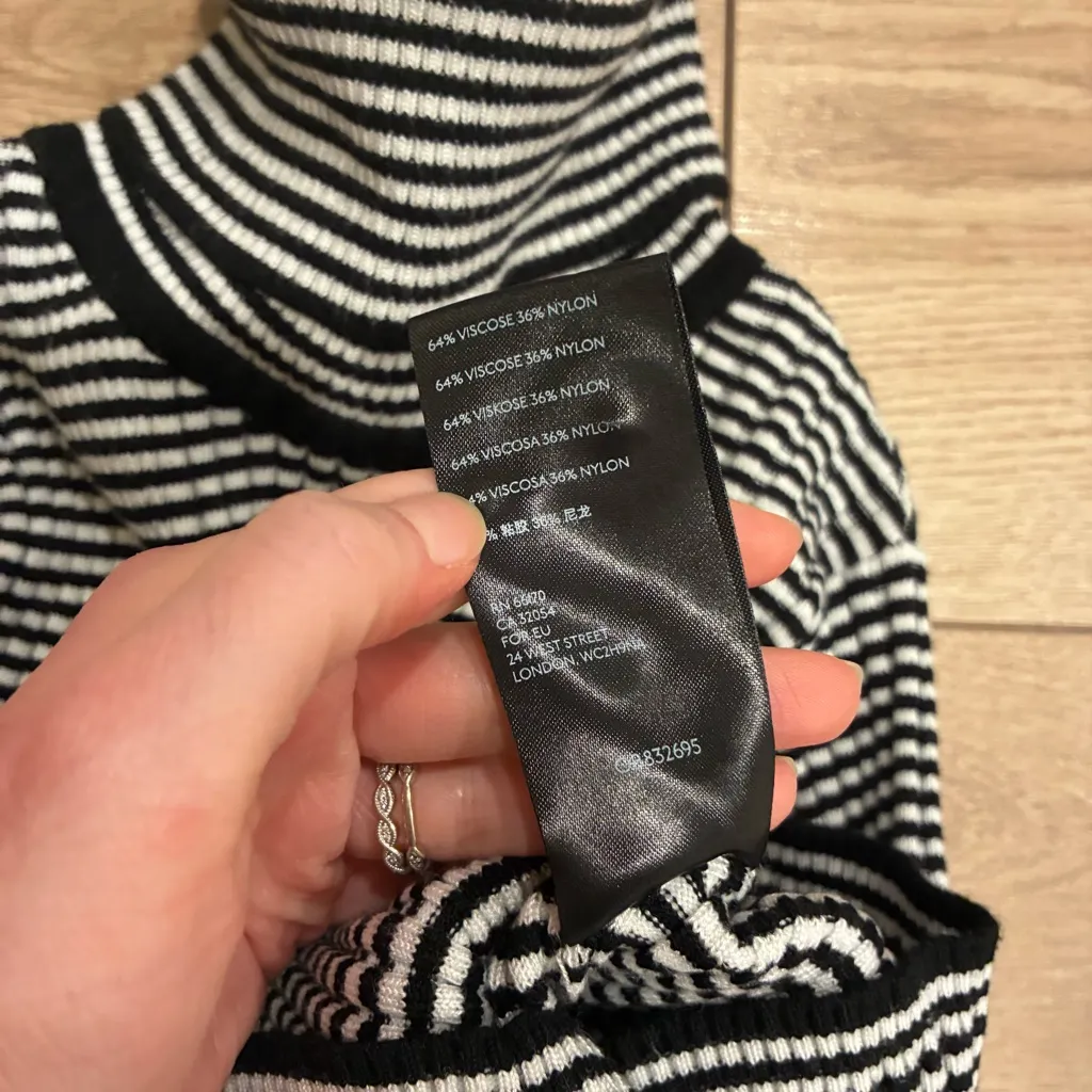 By Anthropologie Button Sleeve Turtleneck Sweater Black White Striped Size XS - Image 6