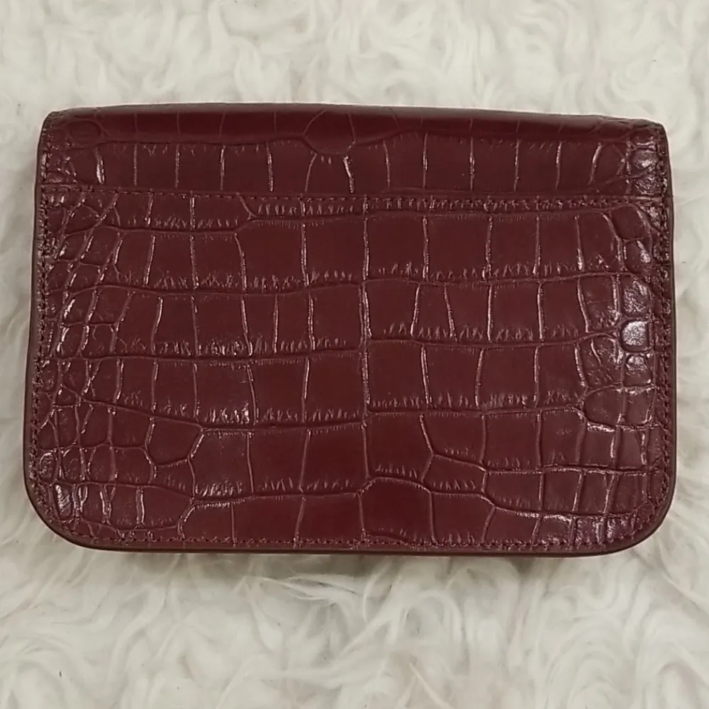 đź’•LANCASTER PARISđź’• Exotic Croco Leather Clutch ~ Bordeaux NWT Brown - Image 4
