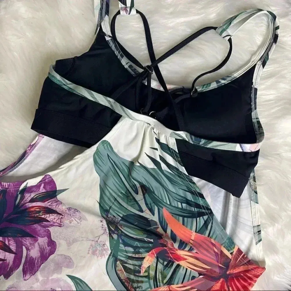 Calia Carry Underwood Swim Tankini in BOTANICAL ISLAND Size XS White - Image 4