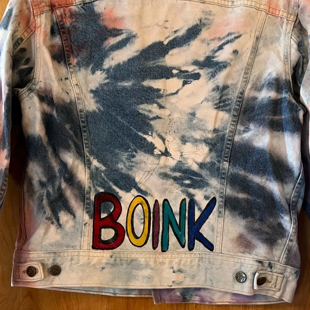 Lee Vintage Denim Jean Jacket Tiedye Pink Blue DIY Embroidered OOAK Boink READ - Image 9