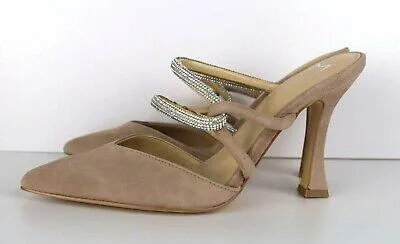 Nude Rhinestone Pointed Toe Slip Candy Heeled Mule Heels - Image 4