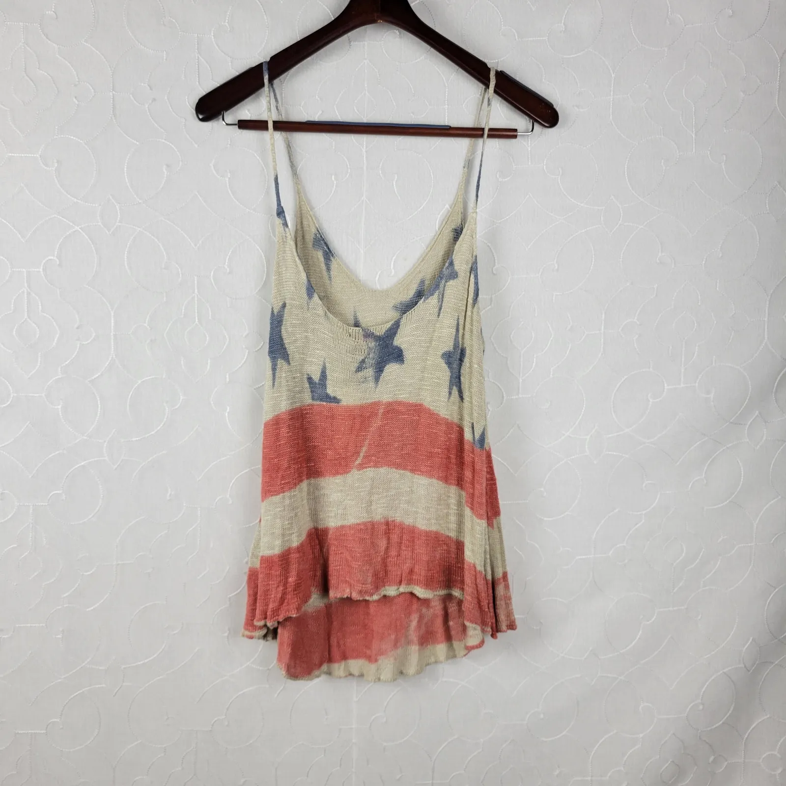 Truehitt Womens Tank Top Size L Tan Stars & Striped USA Flag‎ Knit Cropped NEW Size L - Image 3