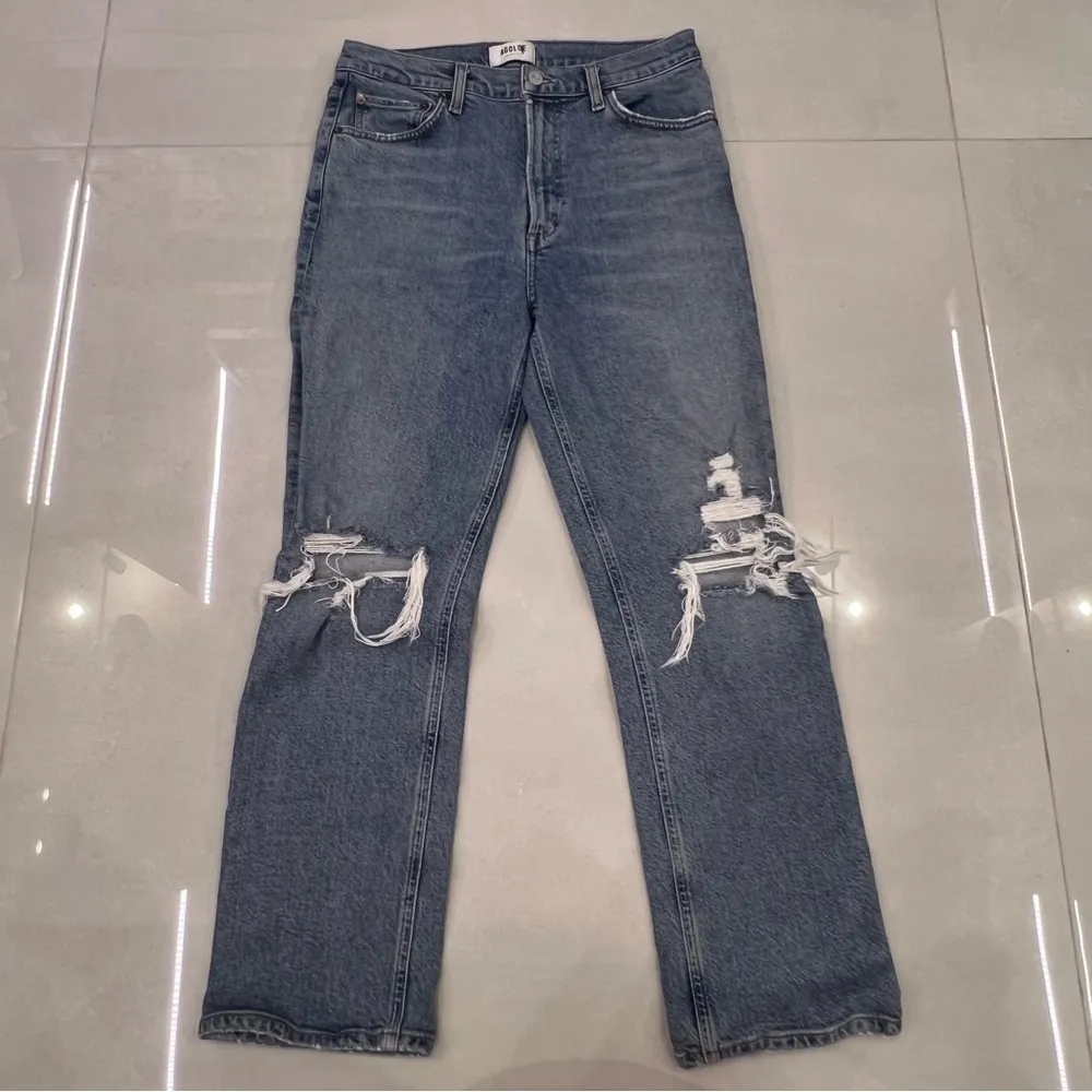 Agolde Wilder Light Wash Distressed Mid-Rise Comfort Straight Leg Jeans - Image 12