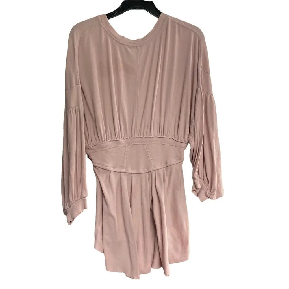 FREE PEOPLE Peach Top/Tunic Size Small, Long Sleeves, Boho,‎ Bohemian, flowing - Image 2