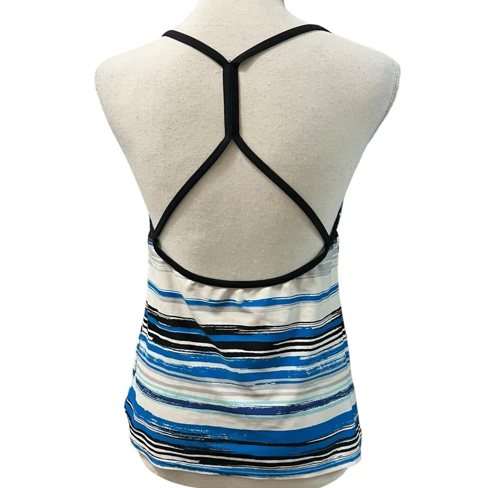 Nike Swoosh Logo Blue Striped Tankini Racerback Swim Athletic Top Sz 12 - Image 6