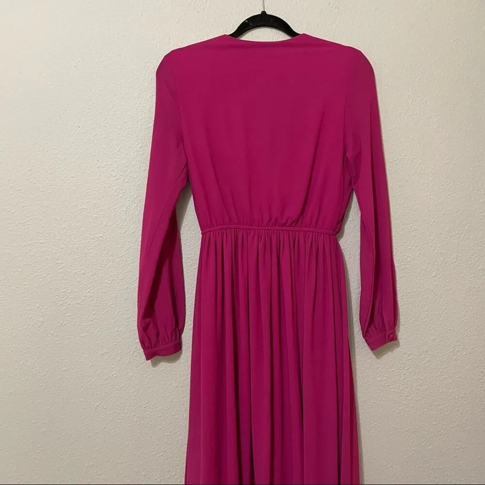 Lulus Pink Magenta Long Sleeve Maxi Formal Bridesmaid Dress Womens XS Faux Wrap - Image 6