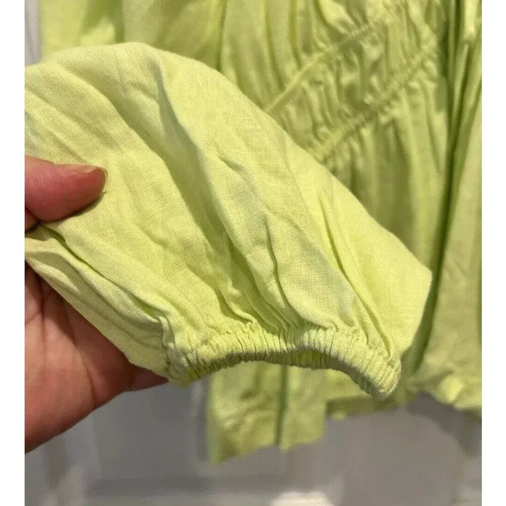 Universal Thread Linen Rayon Top Green Puff‎ Long Sleeve Tie-Front Large NWT - Image 4