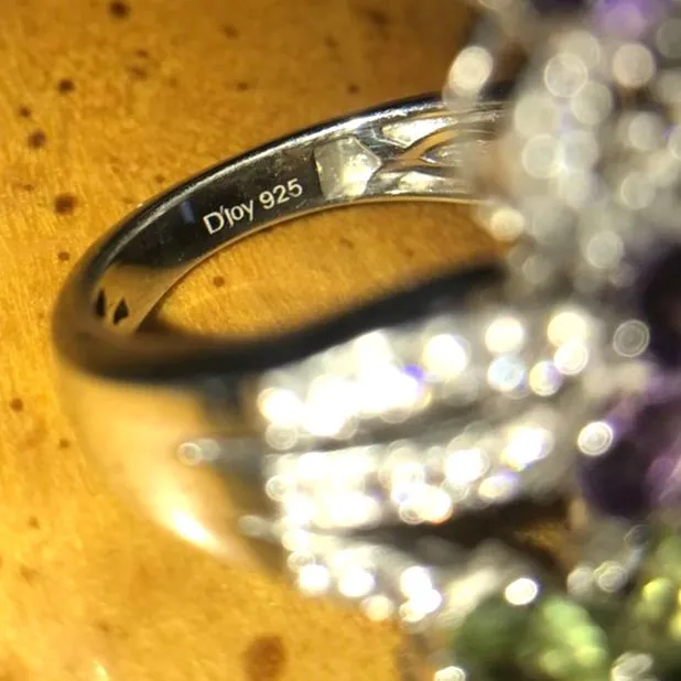 Natural Amethyst Peridot Sterling Silver Cocktail Ring Size 5.25 Purple - Image 4