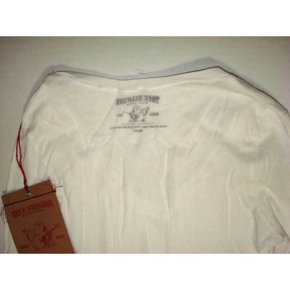 New Womens Designer True Religion Jeans Scoop V Neck Tee White XS NWT Cotton 3/4 - Image 5