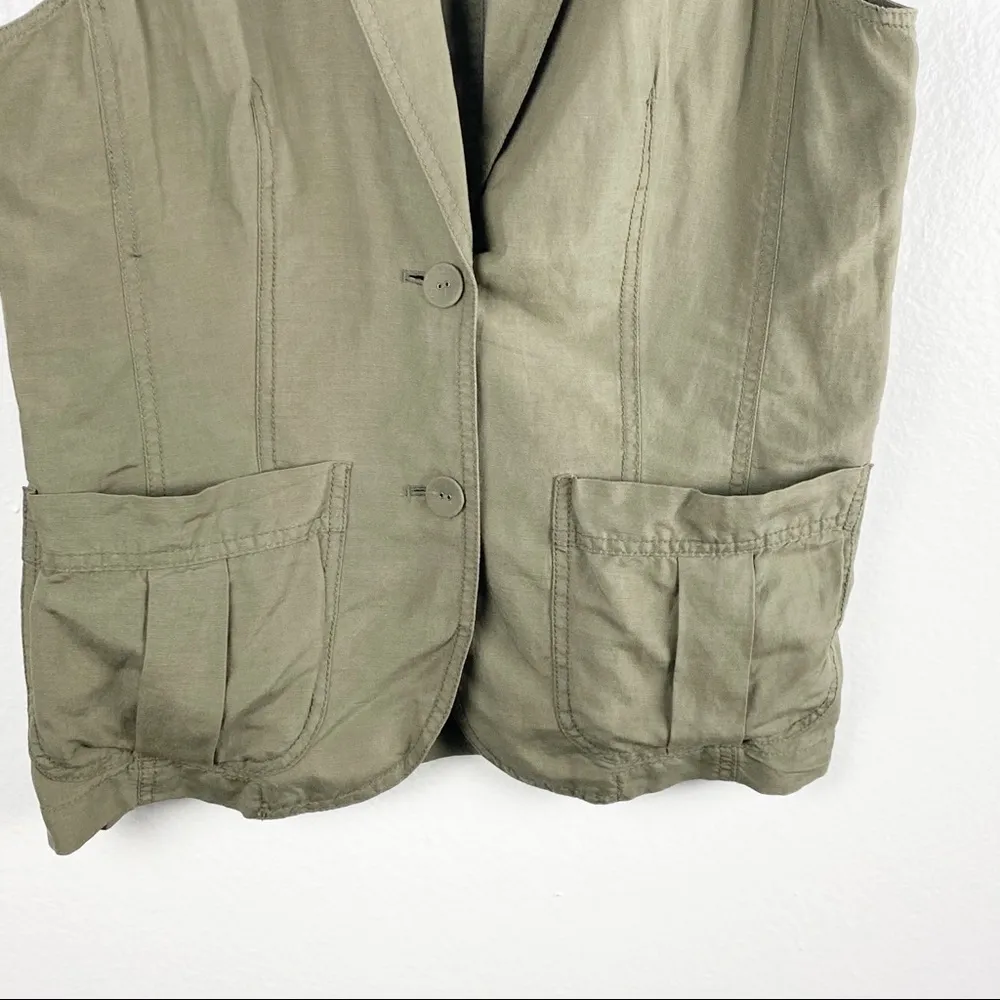 J.Jill  Army Green Cargo Style V-Neck Button Vest, Size Small - Image 6