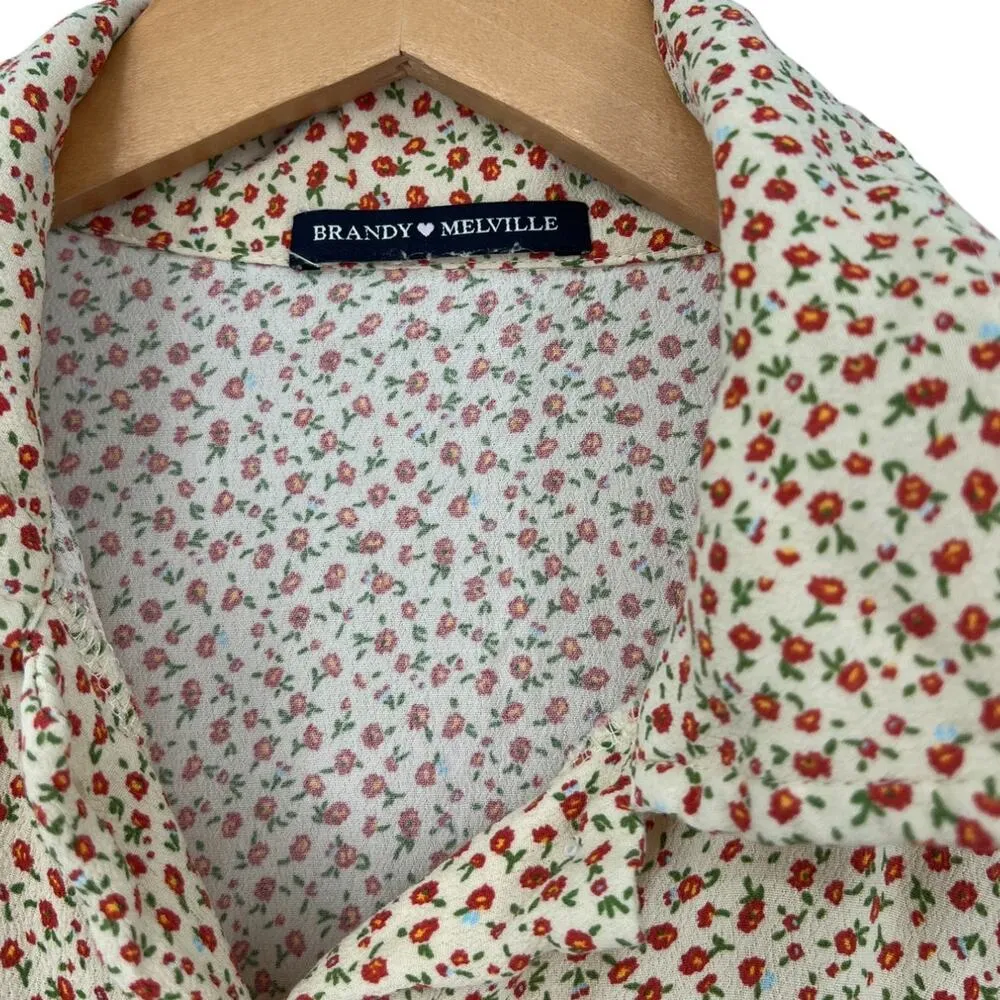 Brandy Melvile S M L One Size Cropped Long Sleeve Collared Blouse Top Button Up - Image 3