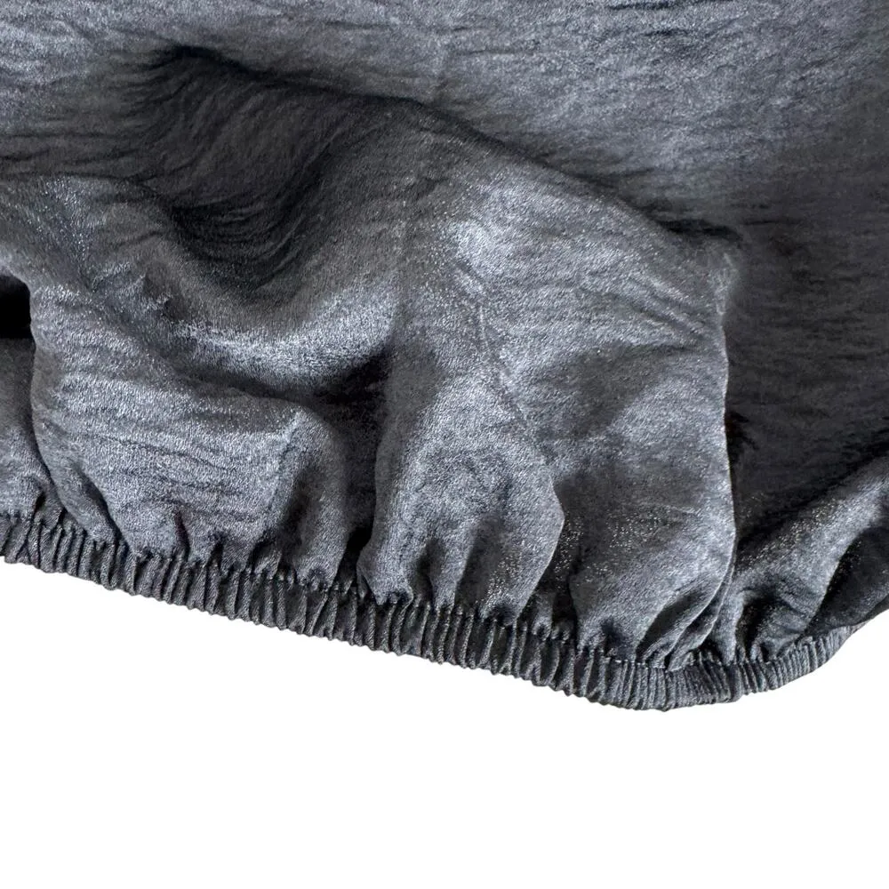 By Together NWT Black Satin Long Balloon Sleeve Off Shoulder Cropped Blouse Sz L - Image 3